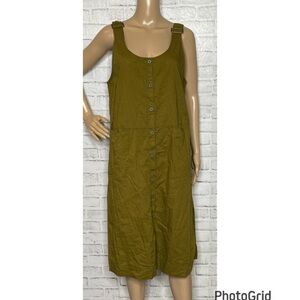 Gudrun Sjoden olive cotton overall dress button front